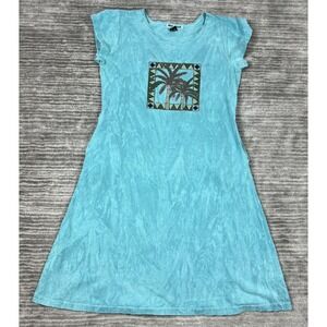 Guava Beach Dress Womens Large Blue Resort Wear Swim Coverup Palm Graphic VTG‎